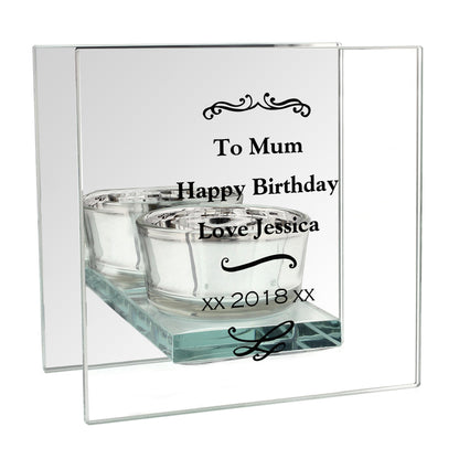 Personalised Antique Scroll Mirrored Glass Tea Light Candle Holder - Personalise It!