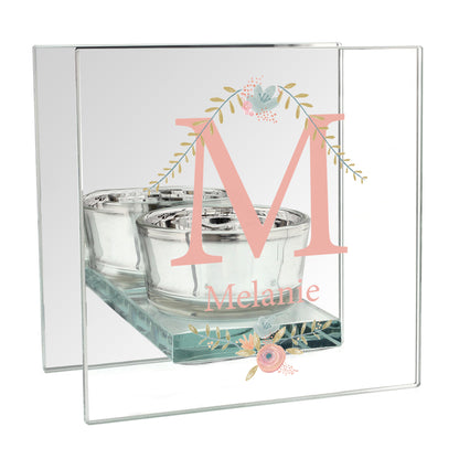 Personalised Floral Bouquet Mirrored Glass Tea Light Candle Holder - Personalise It!