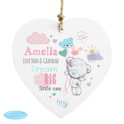 Personalised Tiny Tatty Teddy Dream Big Pink Wooden Heart Decoration - Personalise It!