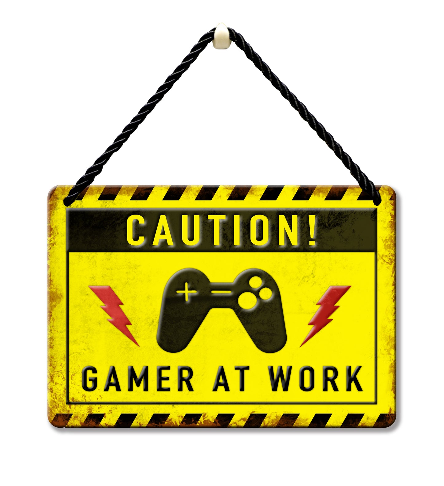 Caution Gamer At Work Tin Hanging Plaque
