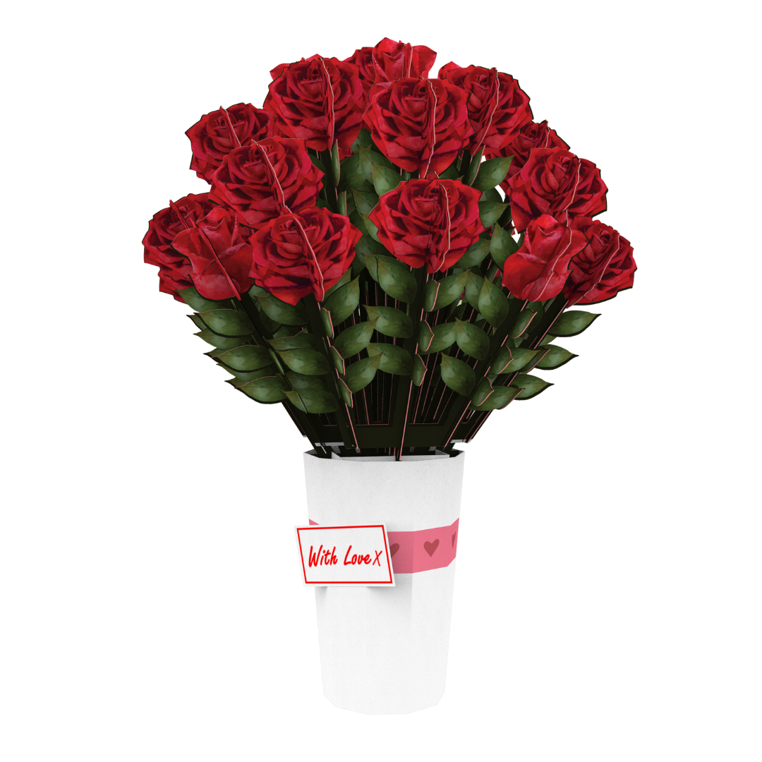 Romantic Bouquet of Red Roses 3D Paper Pop Up Valentine's Day Flowers Gift