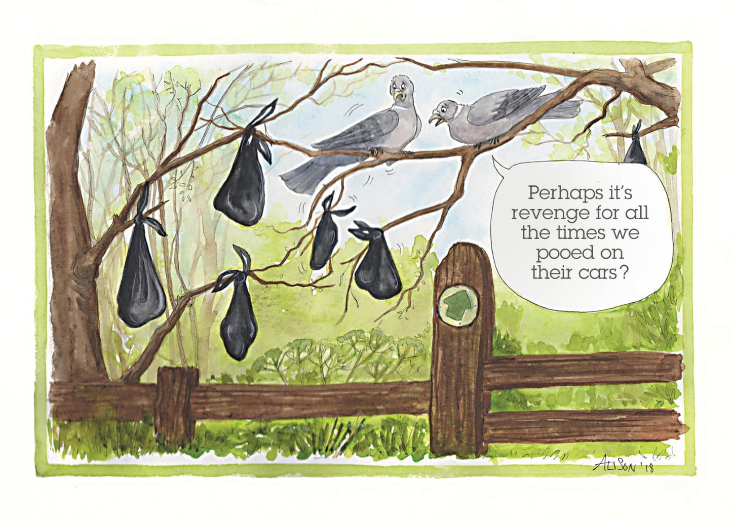 Revenge Pigeons Pooping On Cars Alison's Animals Cartoon Greeting Card