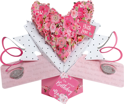 Roses Heart Birthday Pop-Up Greeting Card
