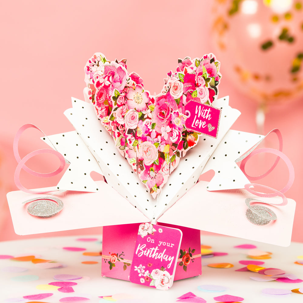 Roses Heart Birthday Pop-Up Greeting Card