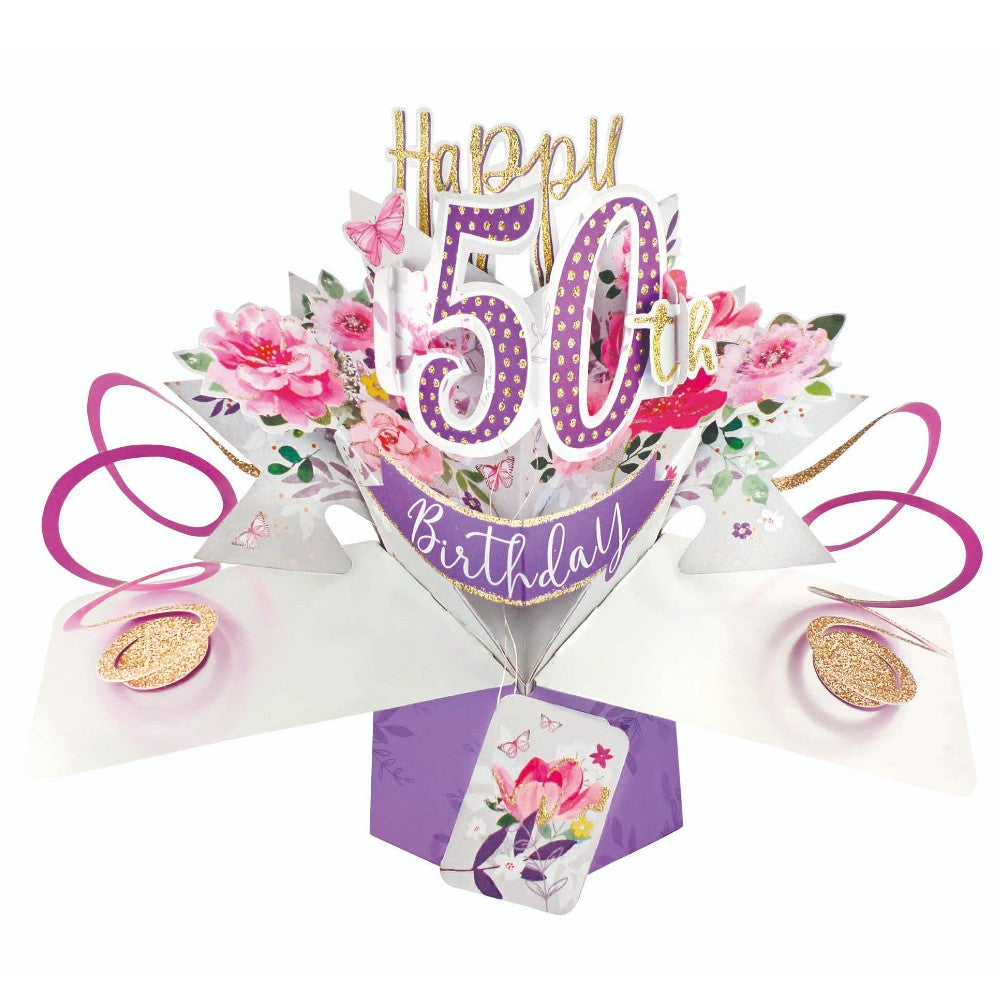 Flowers 50th Birthday Pop-Up Greeting Card