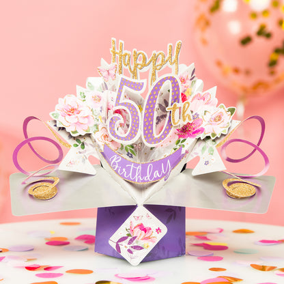 Flowers 50th Birthday Pop-Up Greeting Card