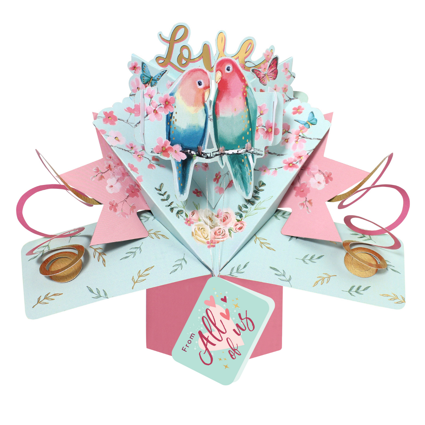 Love Birds From All Of Us Pop Up Anniversary Card