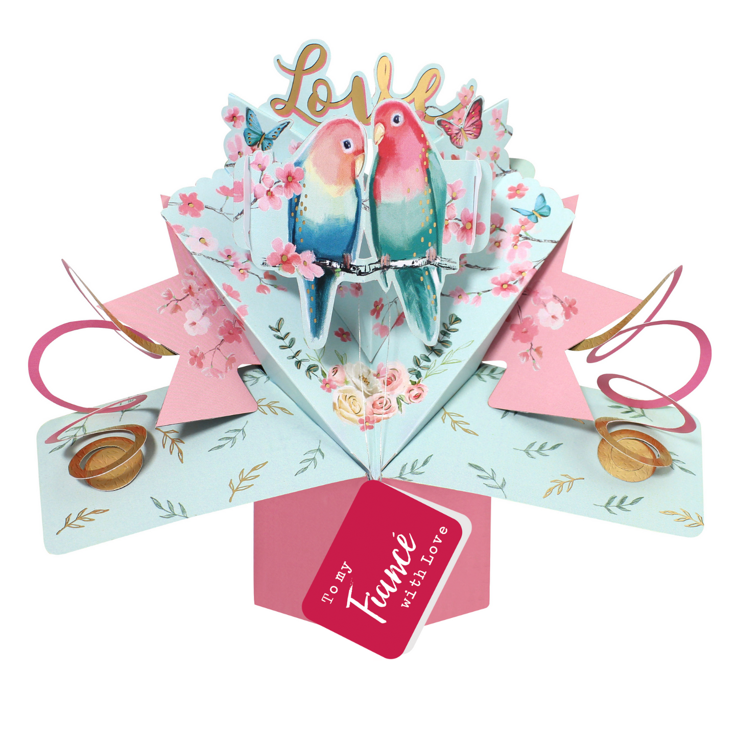 Love Birds To My Fiance Pop Up Anniversary Card