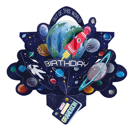 Amazing Grandson Space Rocket Birthday Pop-Up Greeting Card