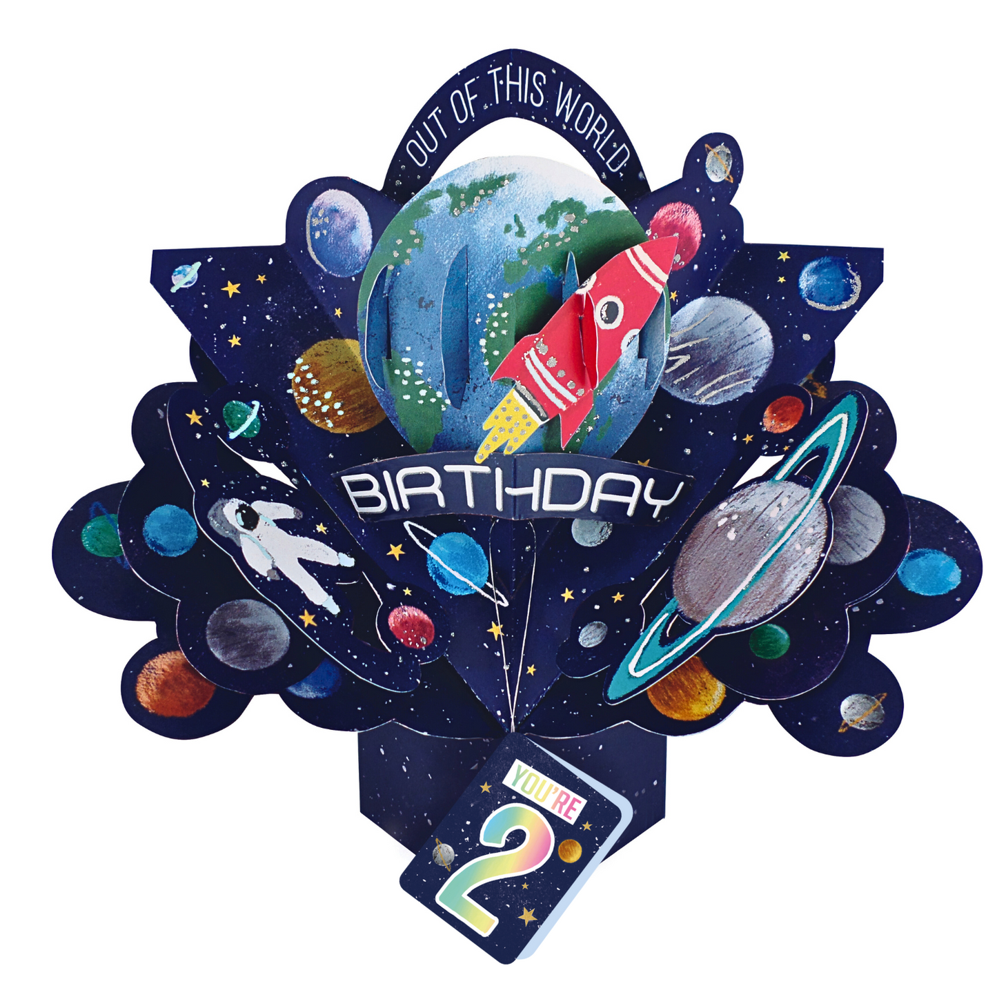 You're 2 Space Rocket 2nd Birthday Pop-Up Greeting Card
