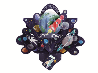 You're 4 Space Rocket 4th Birthday Pop-Up Greeting Card
