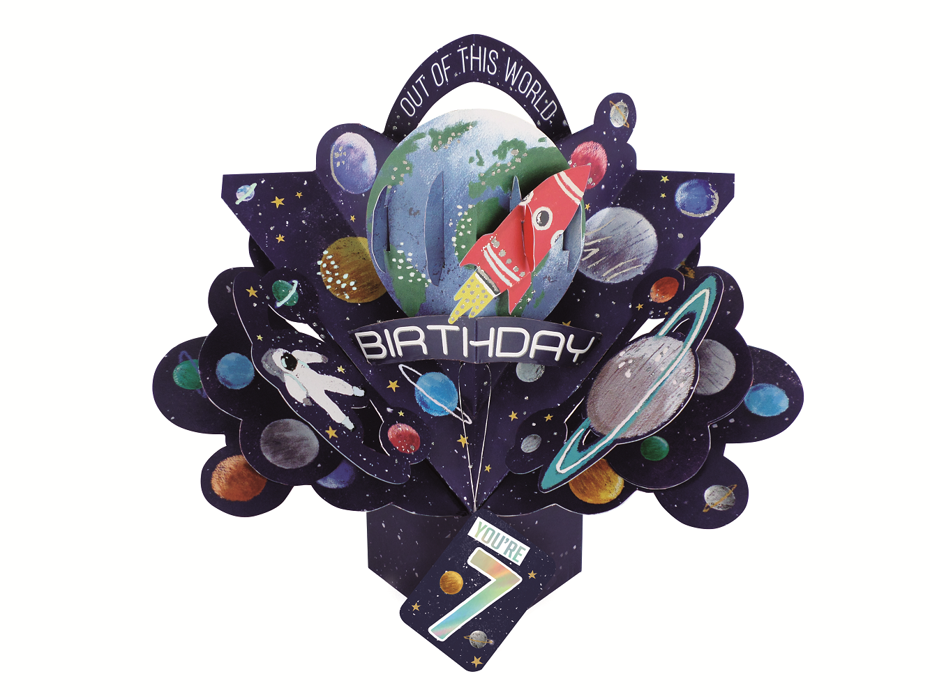 You're 7 Space Rocket 7th Birthday Pop-Up Greeting Card