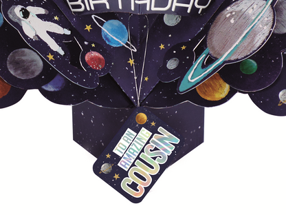 Amazing Cousin Space Rocket Birthday Pop-Up Greeting Card