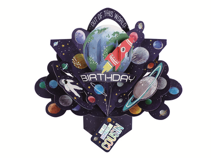 Amazing Cousin Space Rocket Birthday Pop-Up Greeting Card