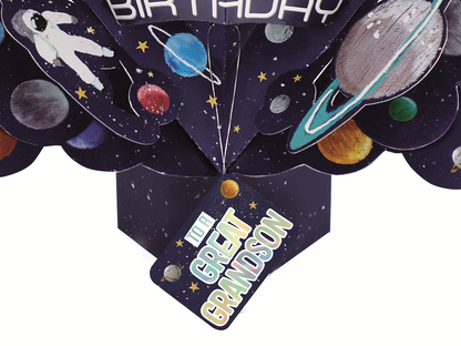 Great Grandson Space Rocket Birthday Pop-Up Greeting Card