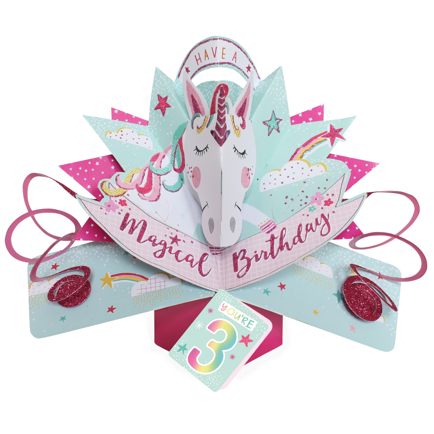 You're 3 Magical Unicorn 3rd Birthday Pop-Up Greeting Card