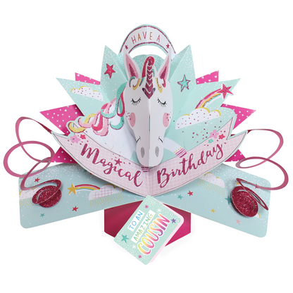 Amazing Cousin Magical Unicorn Birthday Pop-Up Greeting Card