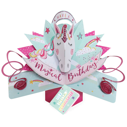 Goddaughter Magical Unicorn Birthday Pop-Up Greeting Card
