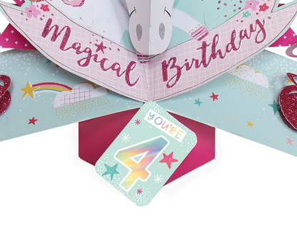 You're 4 Magical Unicorn 4th Birthday Pop-Up Greeting Card
