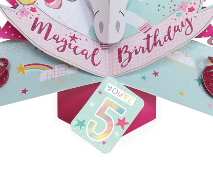 You're 5 Magical Unicorn 5th Birthday Pop-Up Greeting Card