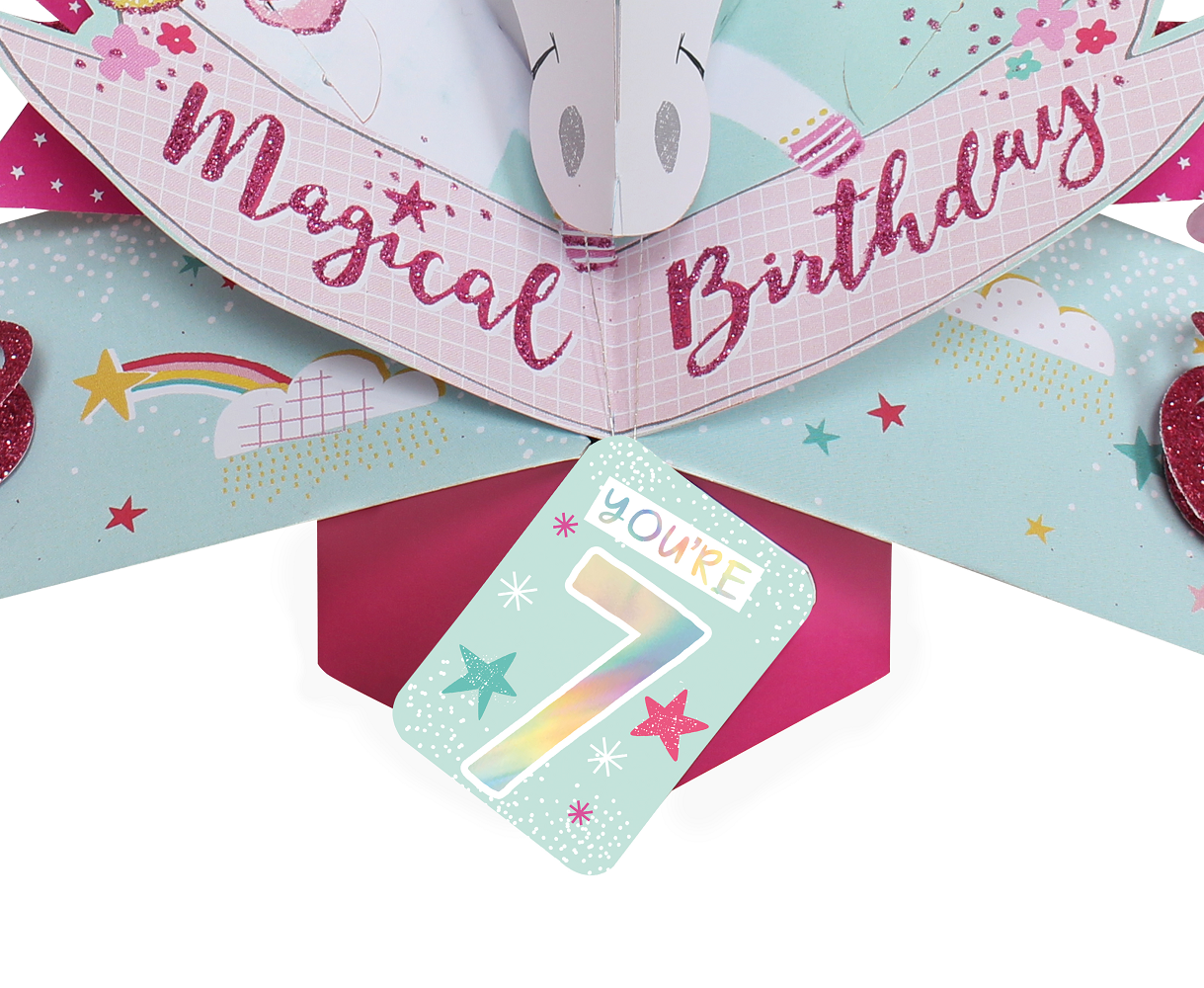 You're 7 Magical Unicorn 7th Birthday Pop-Up Greeting Card