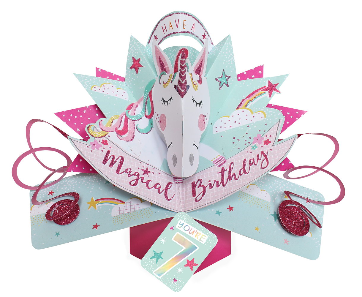 You're 7 Magical Unicorn 7th Birthday Pop-Up Greeting Card