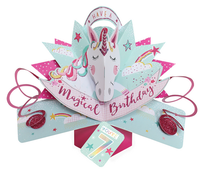 You're 7 Magical Unicorn 7th Birthday Pop-Up Greeting Card