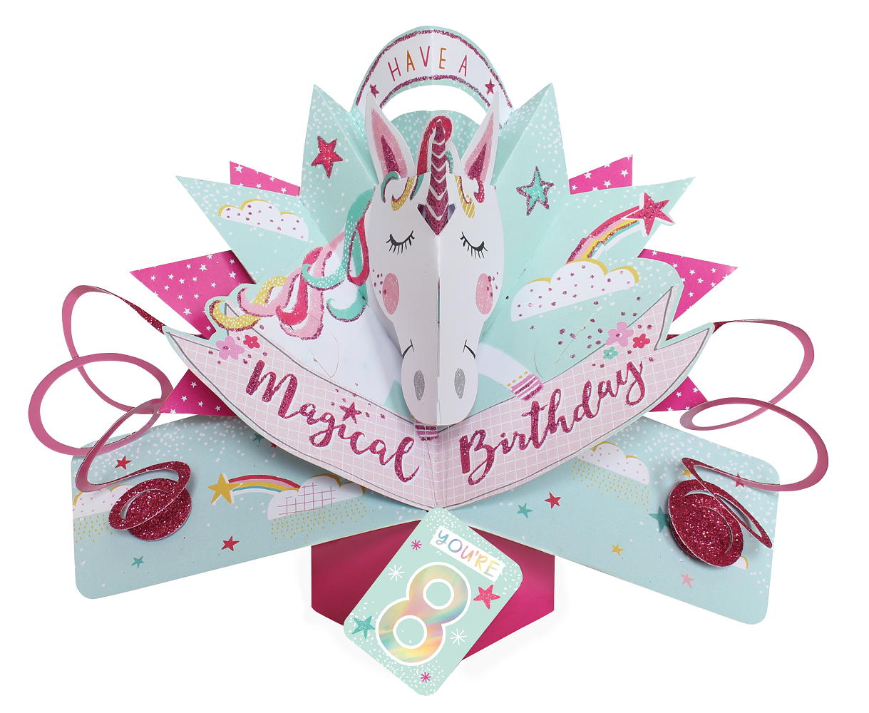 You're 8 Magical Unicorn 8th Birthday Pop-Up Greeting Card
