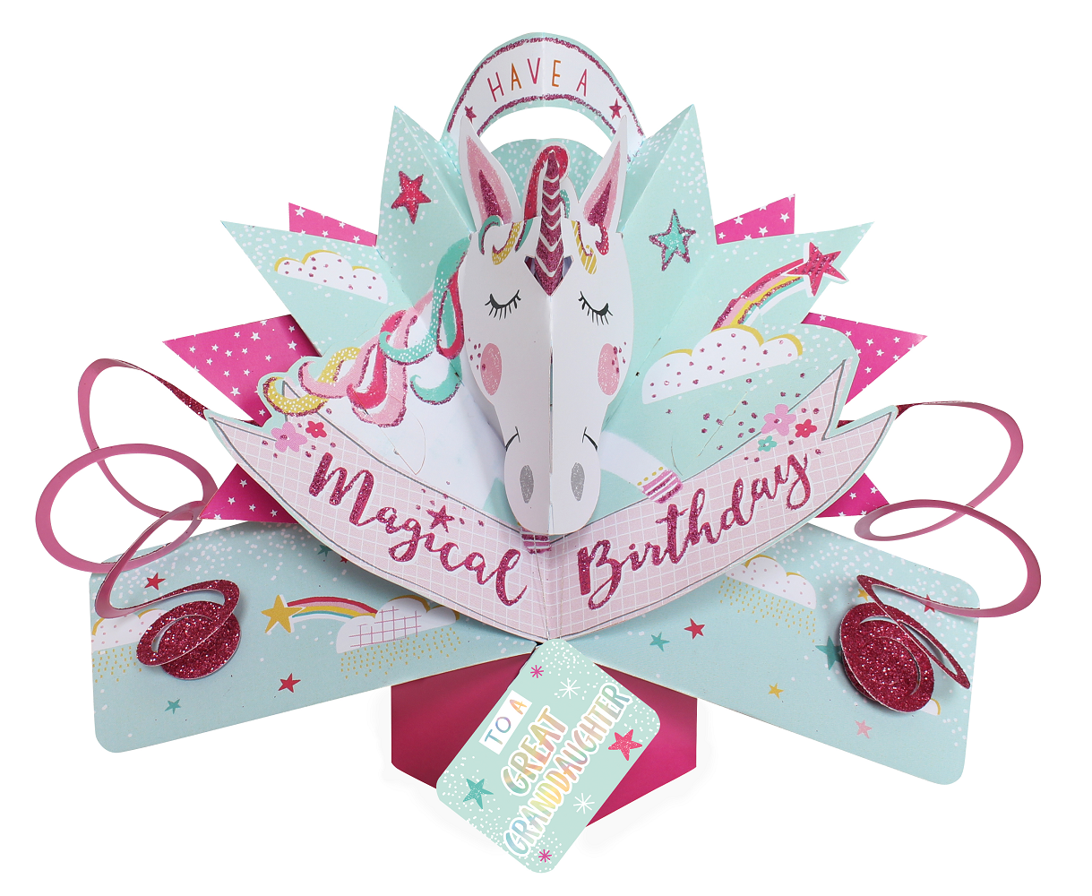 Great Granddaughter Magical Unicorn Birthday Pop-Up Greeting Card