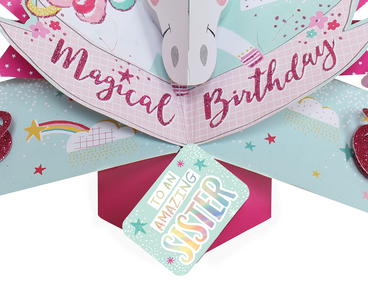 Amazing Sister Magical Unicorn Birthday Pop-Up Greeting Card