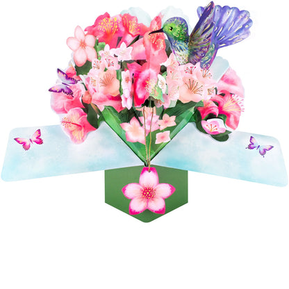 Hummingbird & Flowers Pop Up Greeting Card Birthday Or Any Occasion