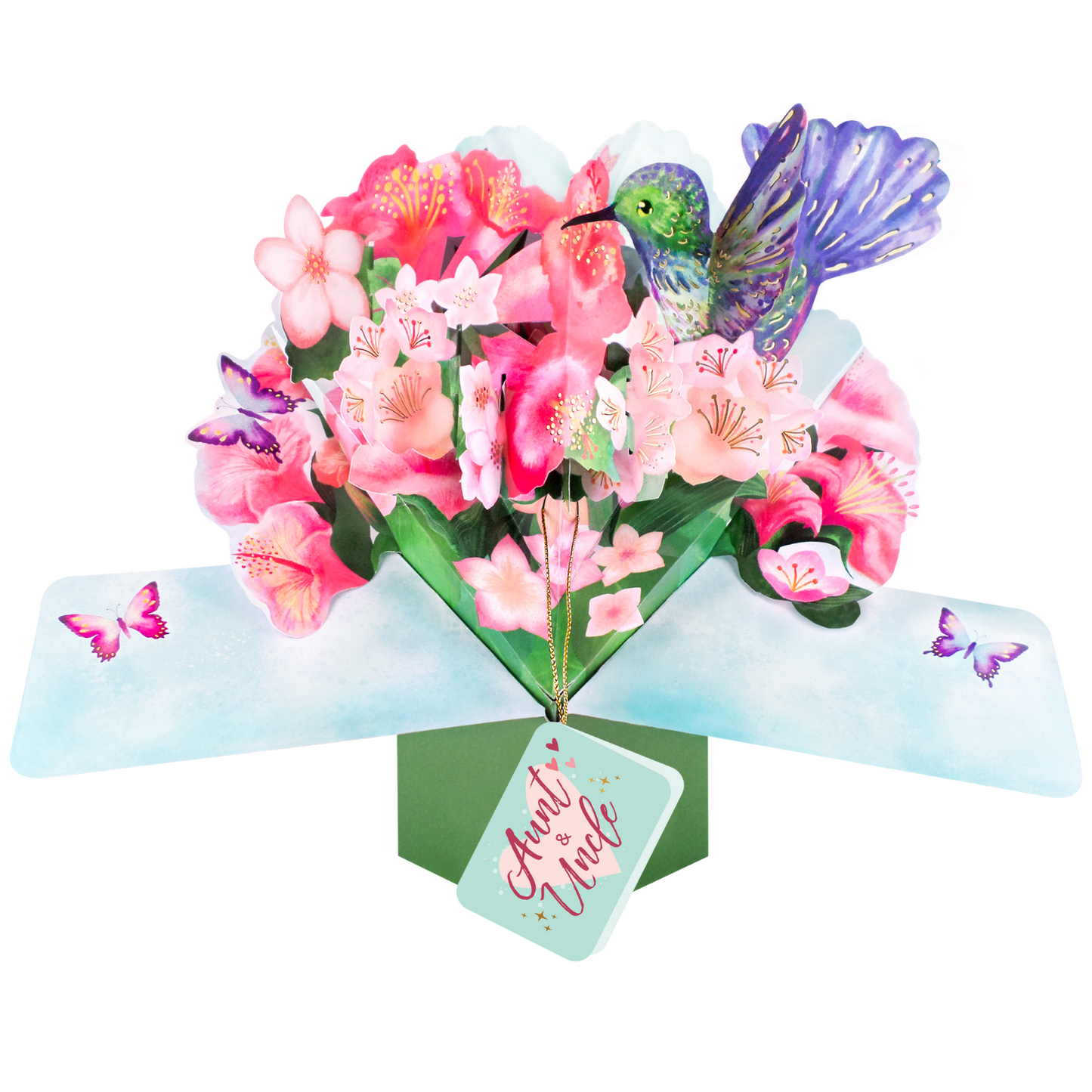 Pop Up Hummingbird & Flowers Aunt & Uncle Card