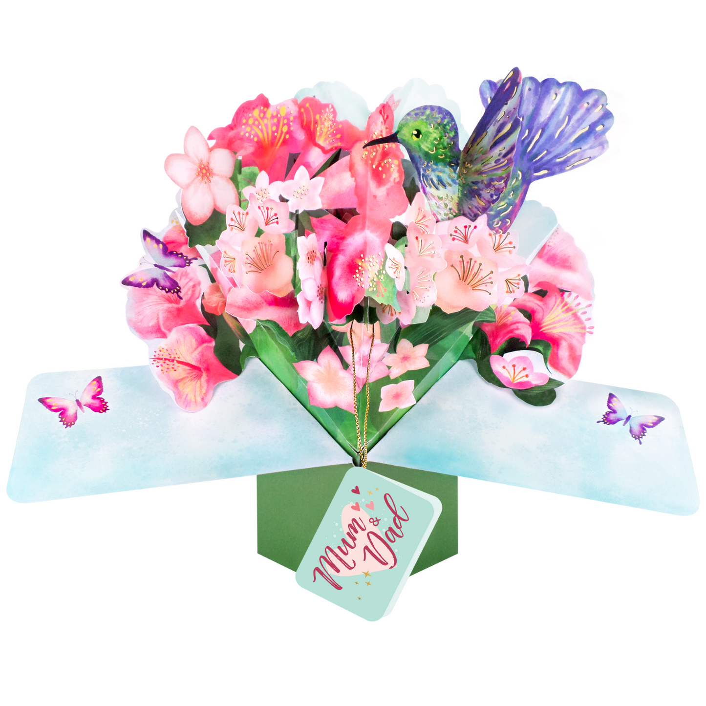 Pop Up Hummingbird & Flowers Mum & Dad Card