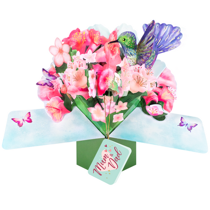 Pop Up Hummingbird & Flowers Mum & Dad Card