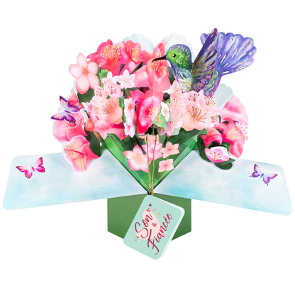 Pop Up Hummingbird & Flowers Son & Fiancee Card