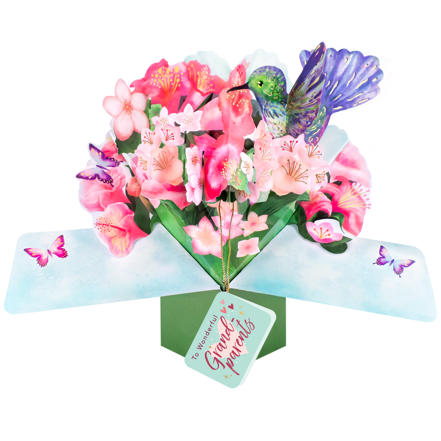 Pop Up Hummingbird & Flowers To Wonderful Grand-parents Card