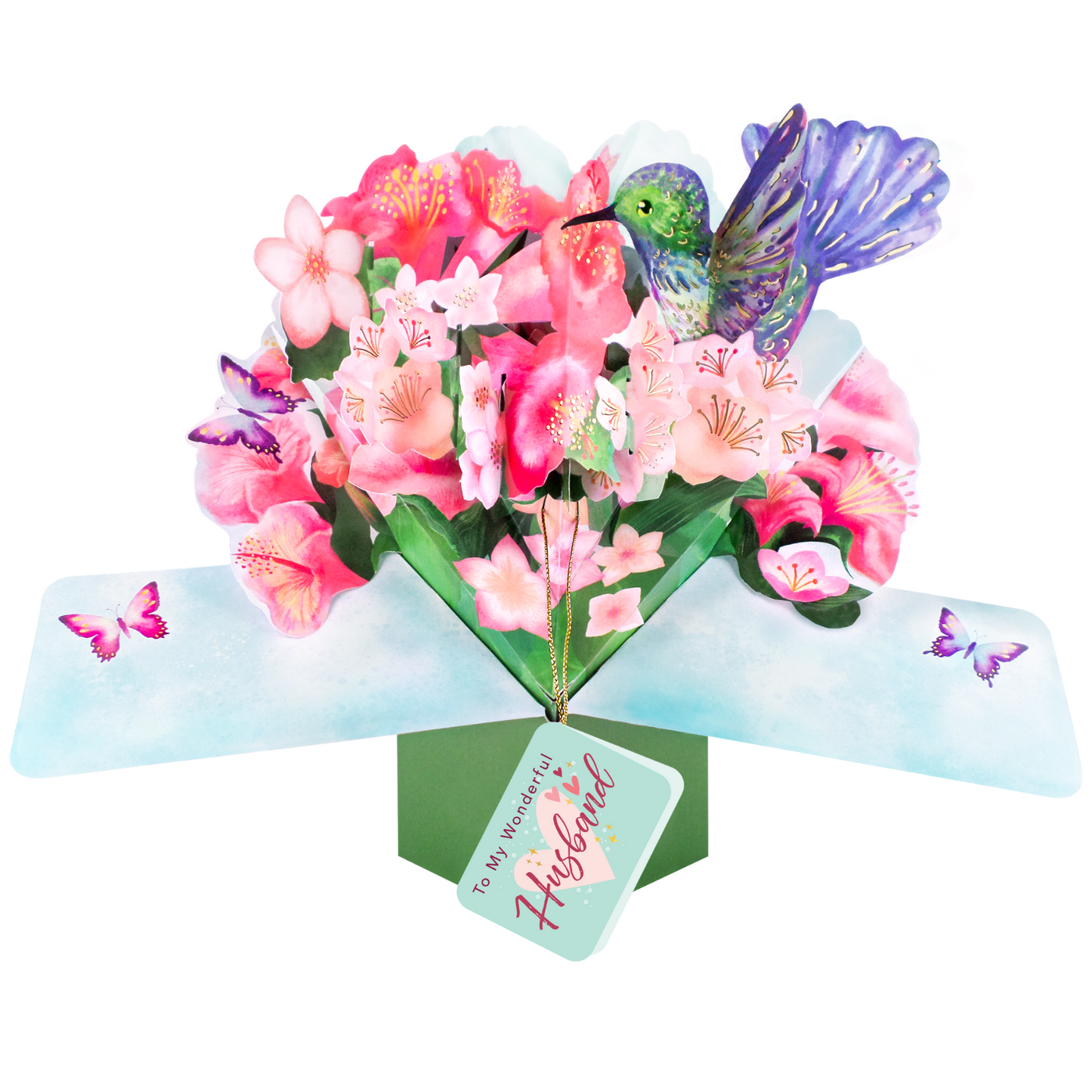 Pop Up Hummingbird & Flowers to My Wonderful Husband Card