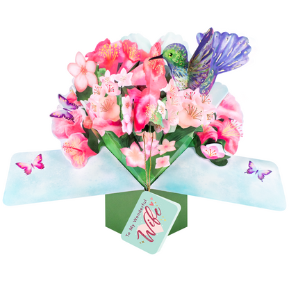 Pop Up Hummingbird & Flowers To My Wonderful Wife Card