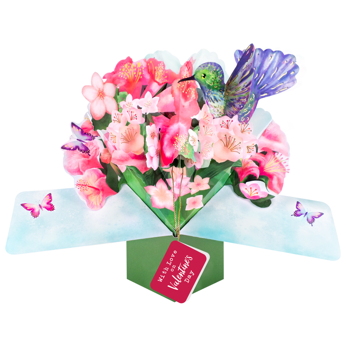 Pop Up Hummingbird & Flowers With Love On Valentine's Day Card