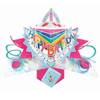 Rainbow Cake Pop Up Happy Birthday Greeting Card