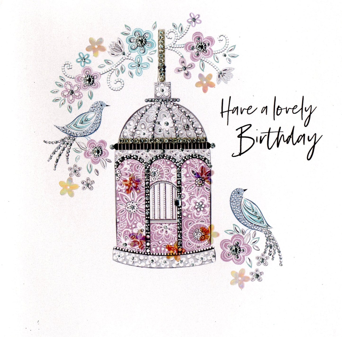 Hand-Finished Bird Cage Birthday Greeting Card