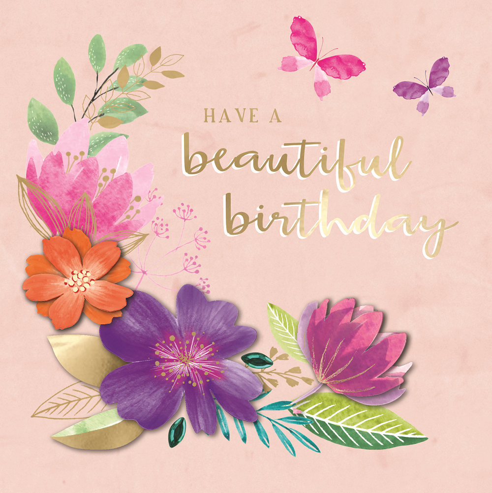 Beautiful Birthday Floral Embellished Birthday Greeting Card