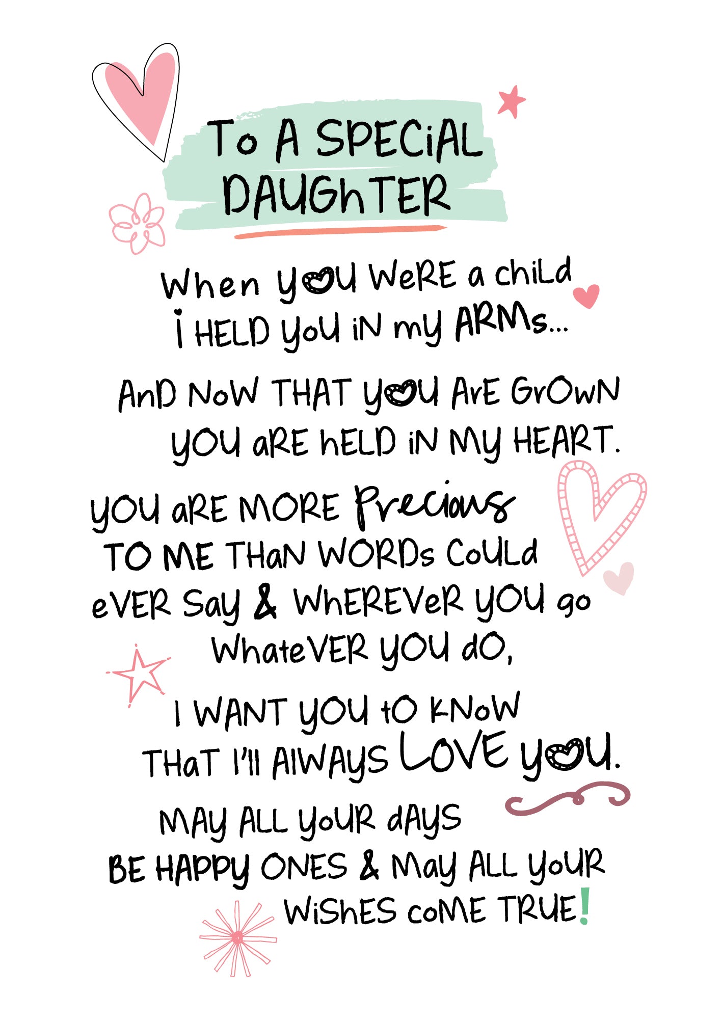 Special Daughter Inspired Words Greeting Card Blank Inside