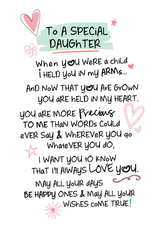 Special Daughter Inspired Words Greeting Card Blank Inside