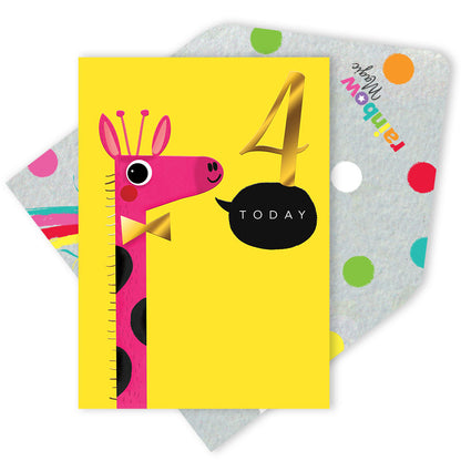 Girls 4 Today Giraffe Gold Foiled 4th Birthday Greeting Card