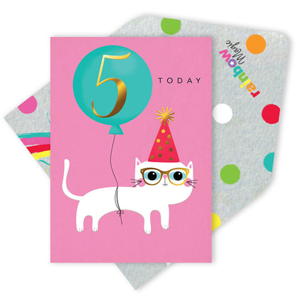 Girls 5 Today Cat Gold Foiled 5th Birthday Greeting Card