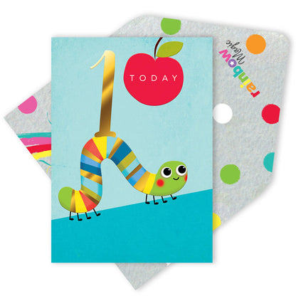 Boys 1 Today Caterpillar Gold Foiled 1st Birthday Greeting Card