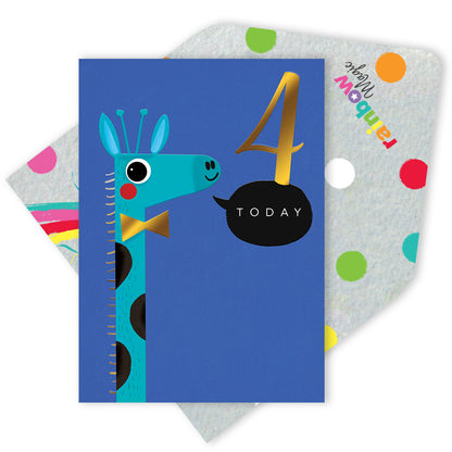 Boys 4 Today Giraffe Gold Foiled 4th Birthday Greeting Card
