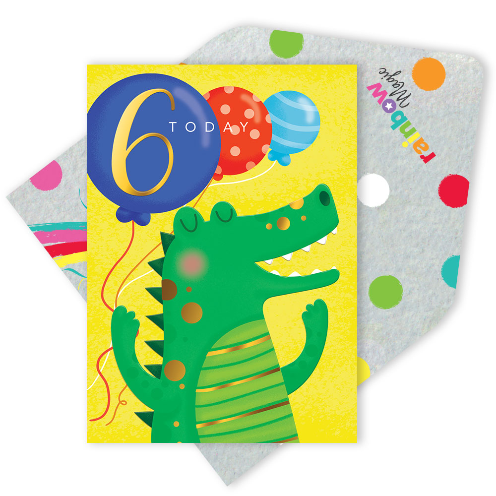 Boys 6 Today Crocodile Gold Foiled 6th Birthday Greeting Card