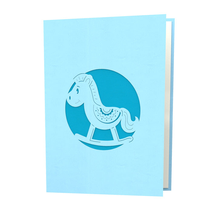 Blue Rocking Horse Laser Cut Pop Up Card